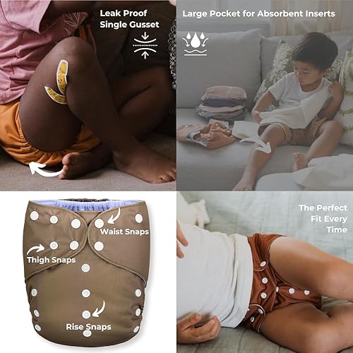 Miniatura 6 de Nora's Nursery Pañal de tela de bolsillo grande, paquete de 7 para niños pequeños de 35 a 55 libras con 1 bolsa húmeda, funda impermeable, lavable,