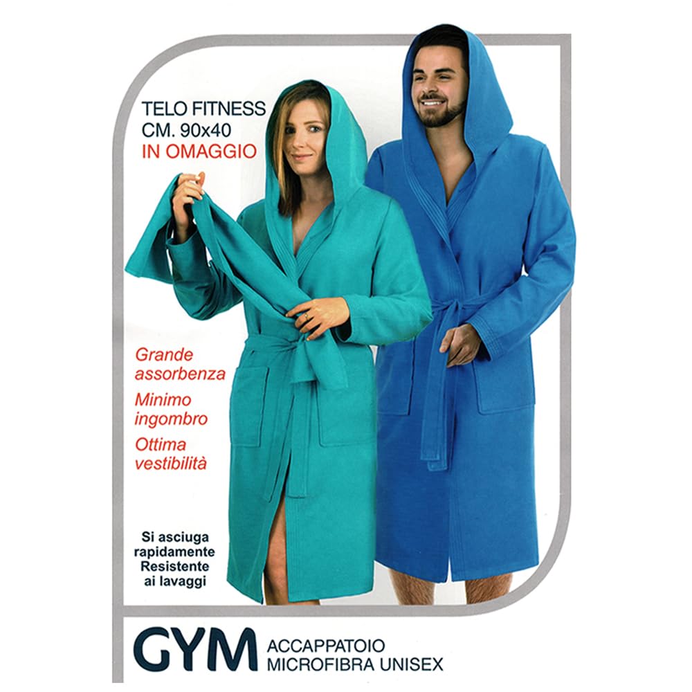 MYFIT Set Microfibra Personalizzabile Accappatoio Unisex con cappuccio + Telo