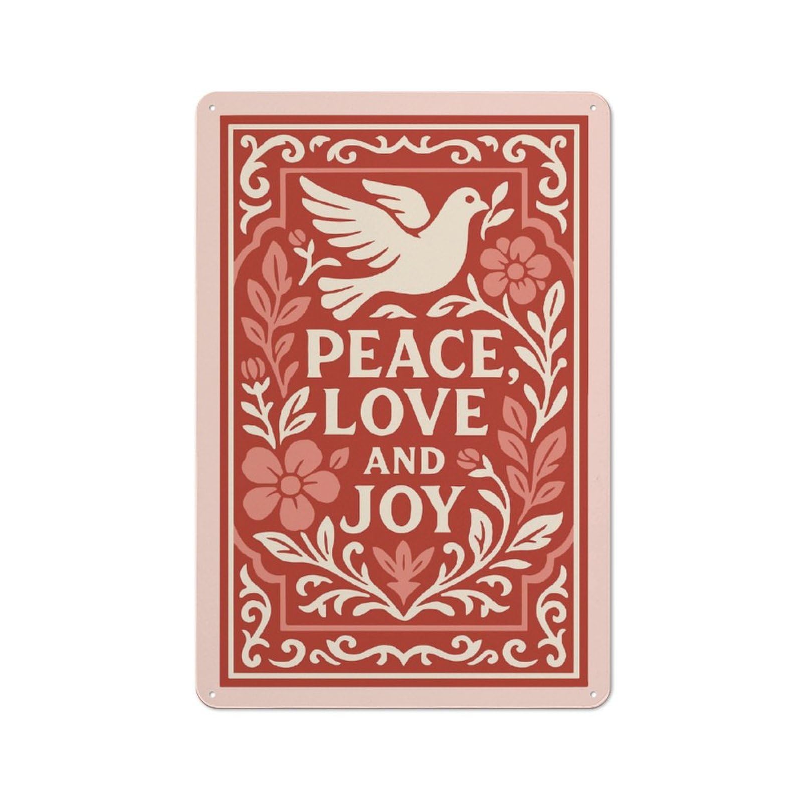 Junmoney Style-19 Farmhouse Metal Sign With Peace Love Joy Dove Floral Art Design 30X20cm, Rustic Country Wall Plaque For Cottage, Kitchen, Hallway Or Breakfast Nook