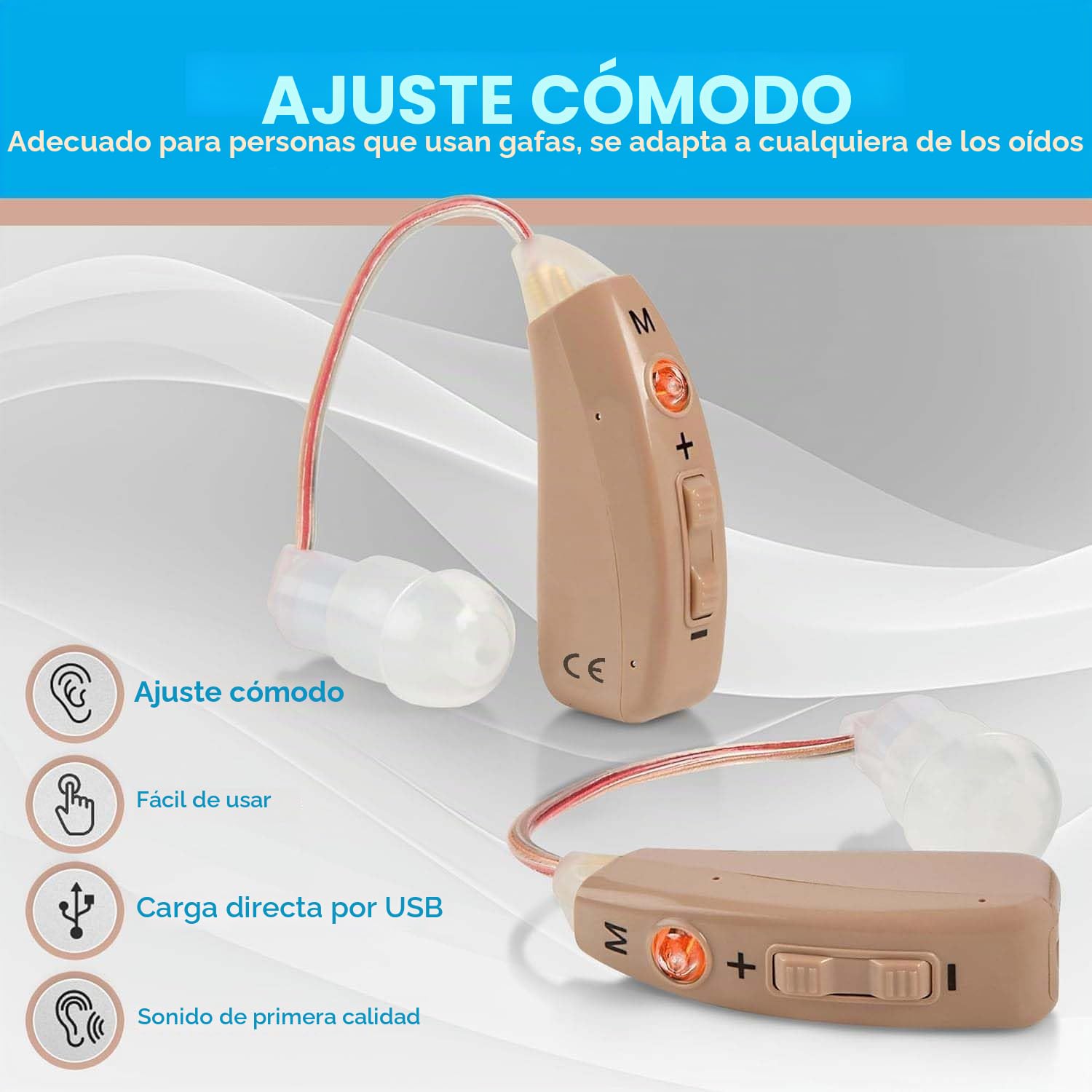 Recargable: par de dispositivos personales digitales BTE premium con 4 modos de programa Reducción de ruido y retroalimentación y carga rápida para personas mayores y adultos mayores