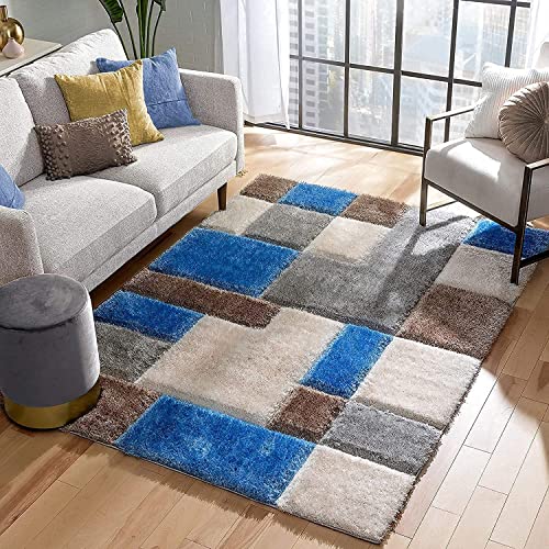 Image of Soft Modern Shag Area Rugs Fluffy Living Room Carpet Comfy Bedroom Home Decorate Floor Kids Playing Mat Size 7x10 Feet Color Multi U