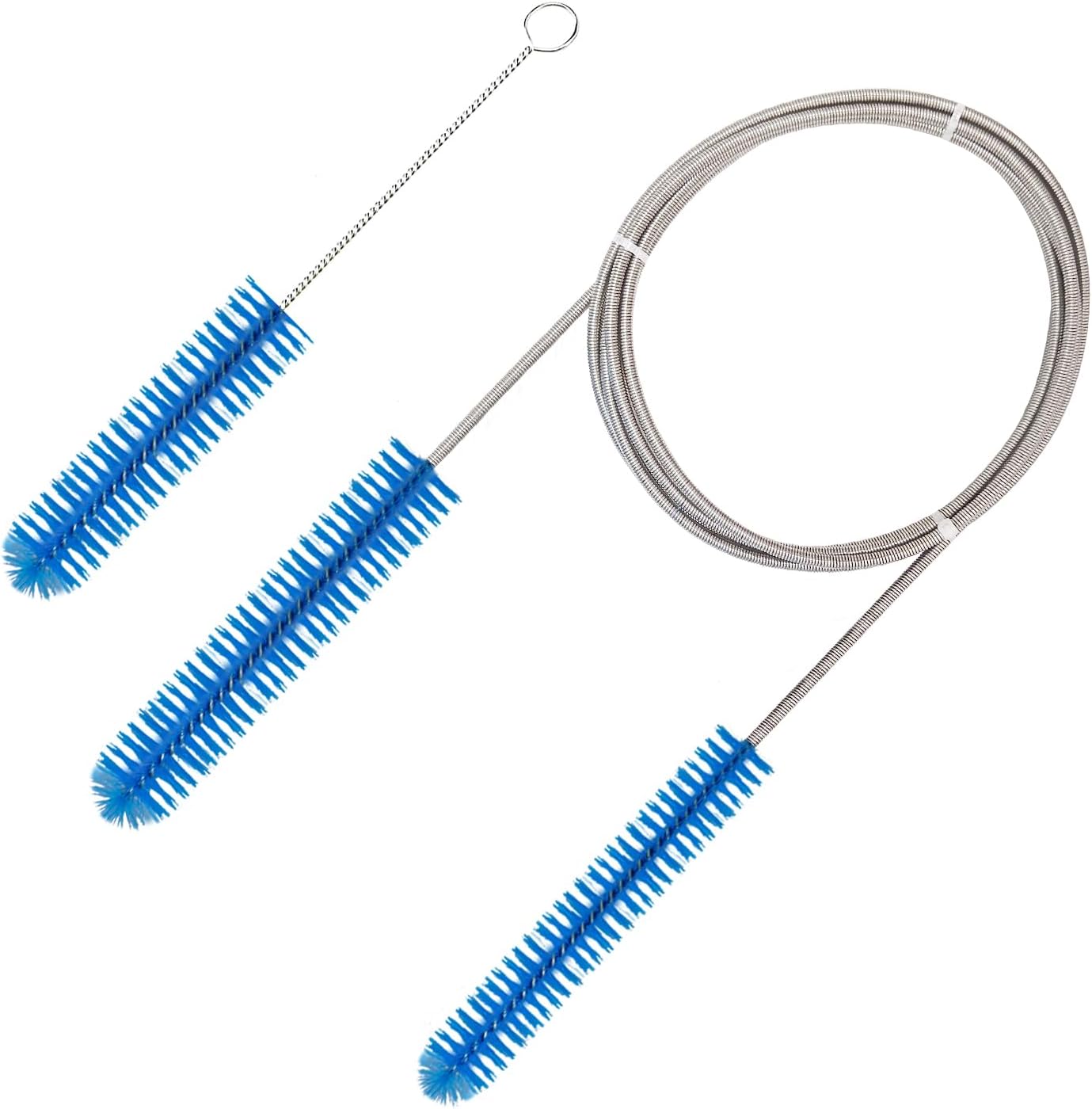 CPAP Tube Cleaning Brush, Hose Brush, 7 ft, Stainless Steel, with Mask Brush, for Universal Hose Diameters 19mm and 15mm (Blue)
