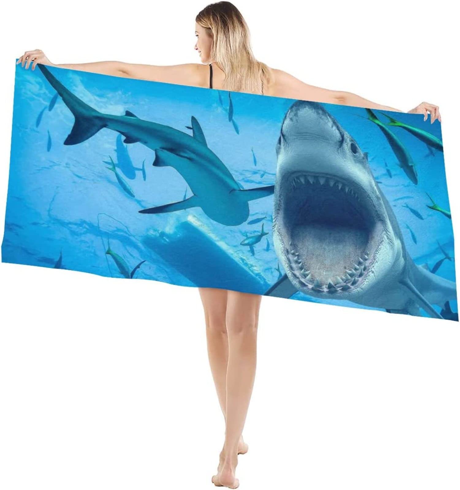 Fullet Serviette De Plage En Microfibre Avec Motif Requin En Colère