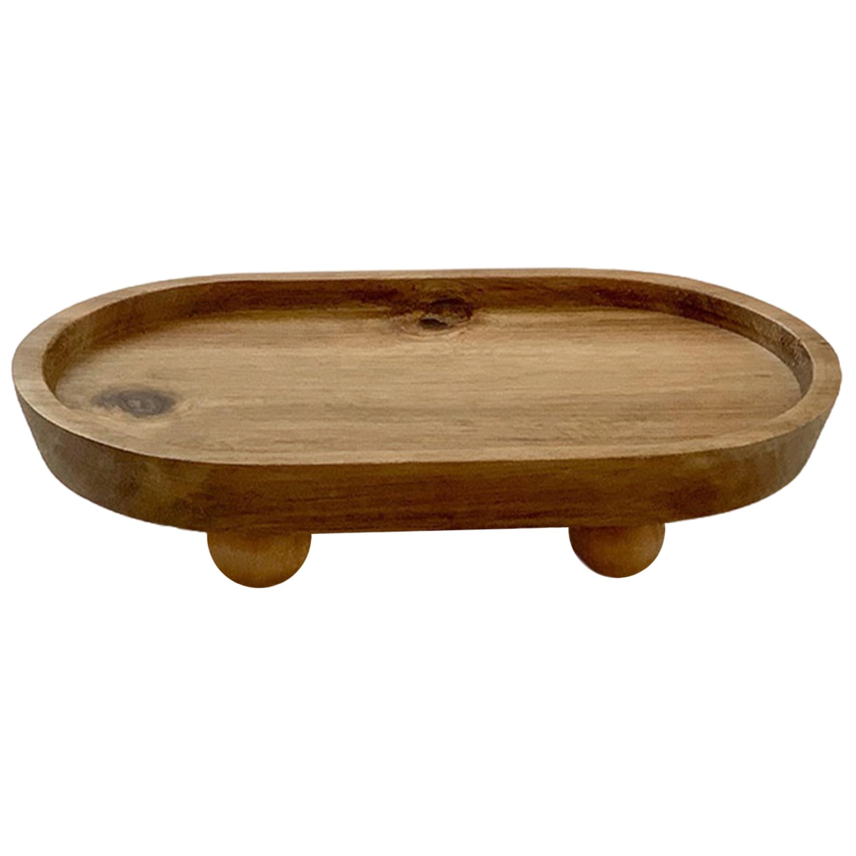 Ameble Oval Wood Tray, Rustic Candle Plate With Legs For Soap, Perfume, Keys, Vanity Tray For Kitchen, Bathroom, Entryway, Small Wooden, Small Wood, Candle, Holder, Di