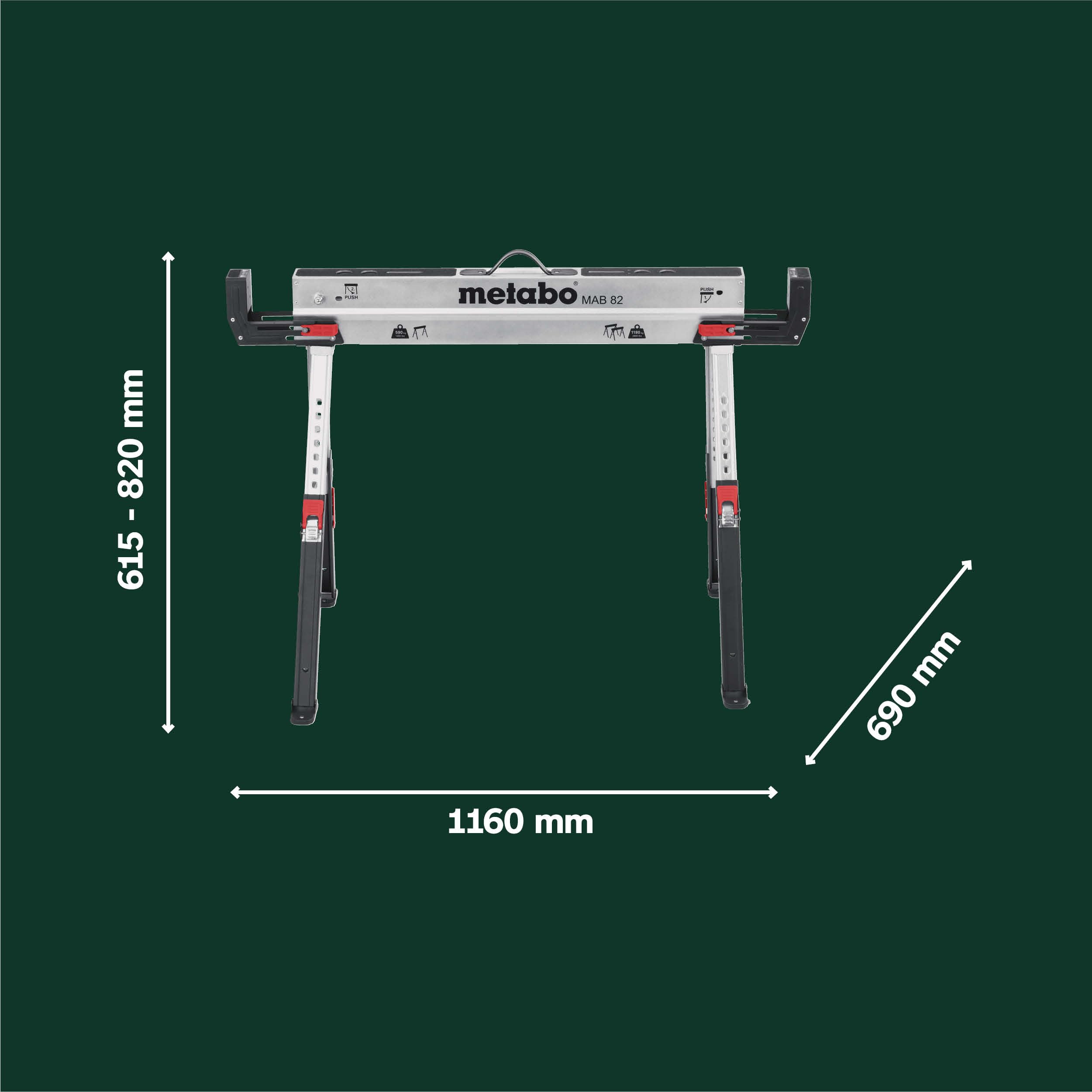 metabo MAB 82-2 Arbeitsbock-Set, Unterstellböcke höhenverstellbar, Stahl