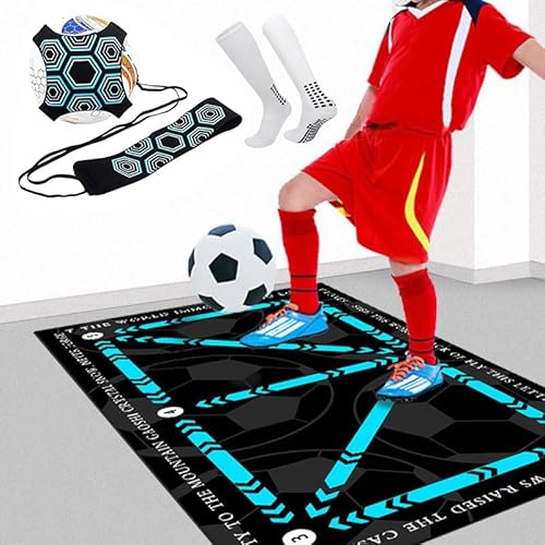 Alfombra de fútbol, 60 x 90 cm, antideslizante, con calcetines de fútbol y entrenador de fútbol, alfombrilla de entrenamiento para pasos, alfombrilla de entrenamiento de fútbol, accesorios de