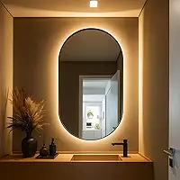Florence Espelhos Espelho Oval com LED Branco Quente, 80x50 cm, Borda Polida, Suporte de Parede Premium