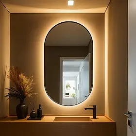 Florence Espelhos Espelho Oval com LED Branco Quente, 80x50 cm, Borda Polida, Suporte de Parede Premium