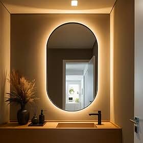 Florence Espelhos Espelho Oval com LED Branco Quente, 80x50 cm, Borda Polida, Suporte de Parede Premium
