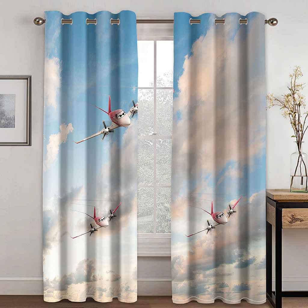PVMLVM 3D Printed Blackout Curtains 150x166cm Blue Sky Air Plane Curtains Eyelet Thermal Insulated Window Treatments Energy Saving For Kids Boys Girls Bedroom Living Room,2 Panels/Set