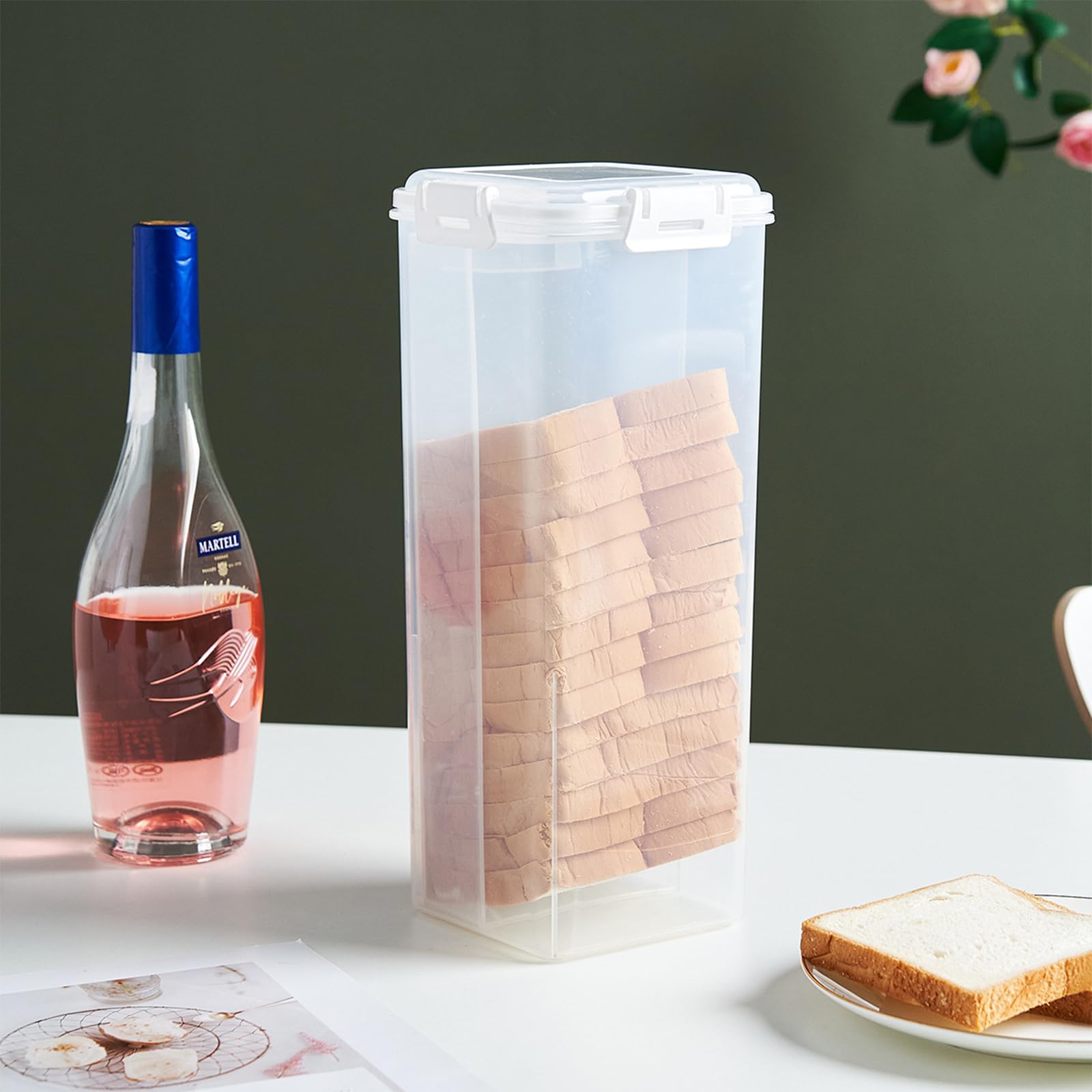 Sistema di cassetto per pane - Contenitore per pane ermetico 33,5 x 14 cm con coperchio per freschezza - Espandibile per pane tostato/pasticcieria - Senza BPA, igienico e poco ingombrante