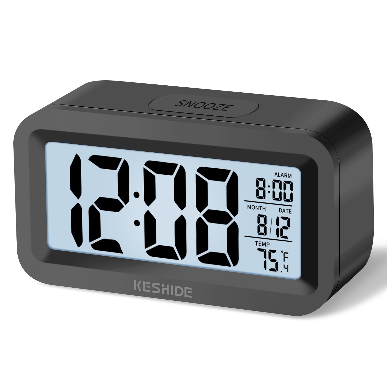 KESHIDE Travel Digital Alarm Clock Battery Operated with Backlight Indoor Temperature Desk Small Clock Snooze Model 12 24H