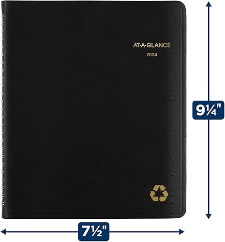 Miniatura 6 de AT-A-GLANCE Agenda semanal y mensual 2024, libro de citas de un cuarto de hora, 7 x 8-3/4 pulgadas, mediano, reciclado, pestañas mensuales, negro