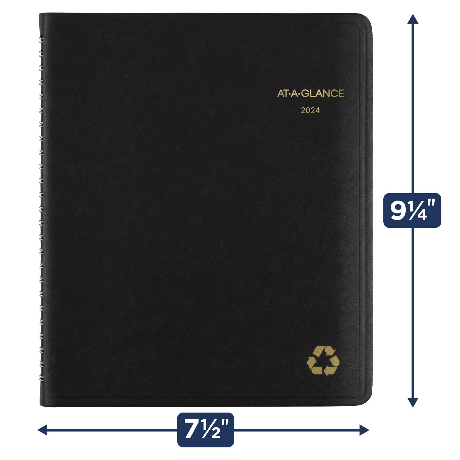 AT-A-GLANCE Agenda settimanale e mensile 2024, agenda per appuntamenti trimestrale, 17,8 x 21,9 cm, media, riciclata, con linguette mensili, nero (70951G0524)