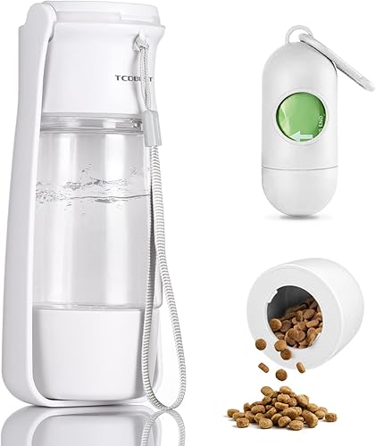 TCDBEST Botella de agua para perros, dispensador de agua portátil 3 en 1 con cuenco plegable, contenedor de aperitivos para cachorros y perros,