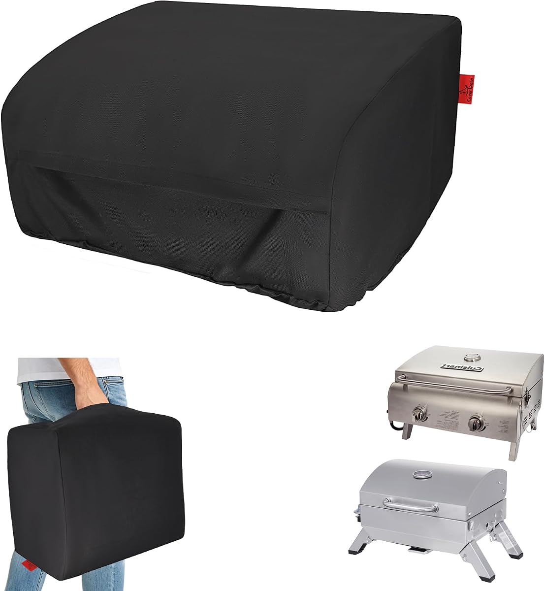 24 Inch Walk-with Portable Tabletop Grill Cover with Overlapping Opening for Carry Without Removing, Waterproof 600D BBQ Grill Cover for Cuisinart CGG-306, Royal Gourmet GT1001, Pit Boss 75275