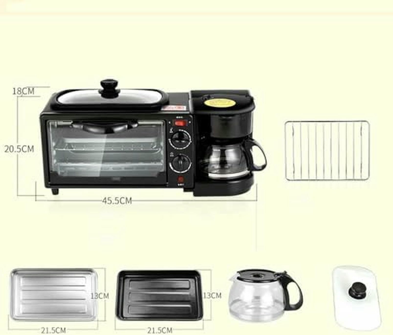 Macchina per La Colazione 3 in 1, con Macchina per Il caffè, Padella Antiaderente, Macchina per La Colazione Versatile, Tostapane con Timer da 30 Minuti