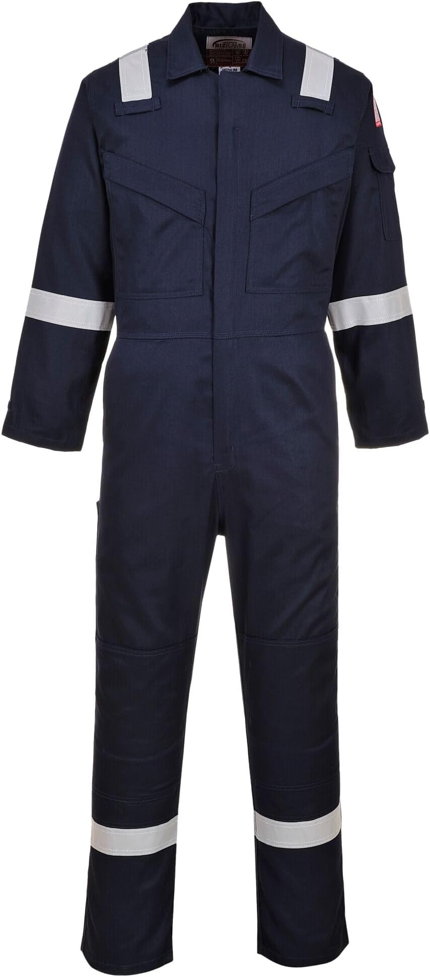Portwest FR21 Men's Bizflame FR Lightweight Fireproof Coverall Flame Resistant Overall Anti-Static Welding Safety Boiler Suit 100% Cotton Reflective Knee Pad Pockets, Navy, XS
