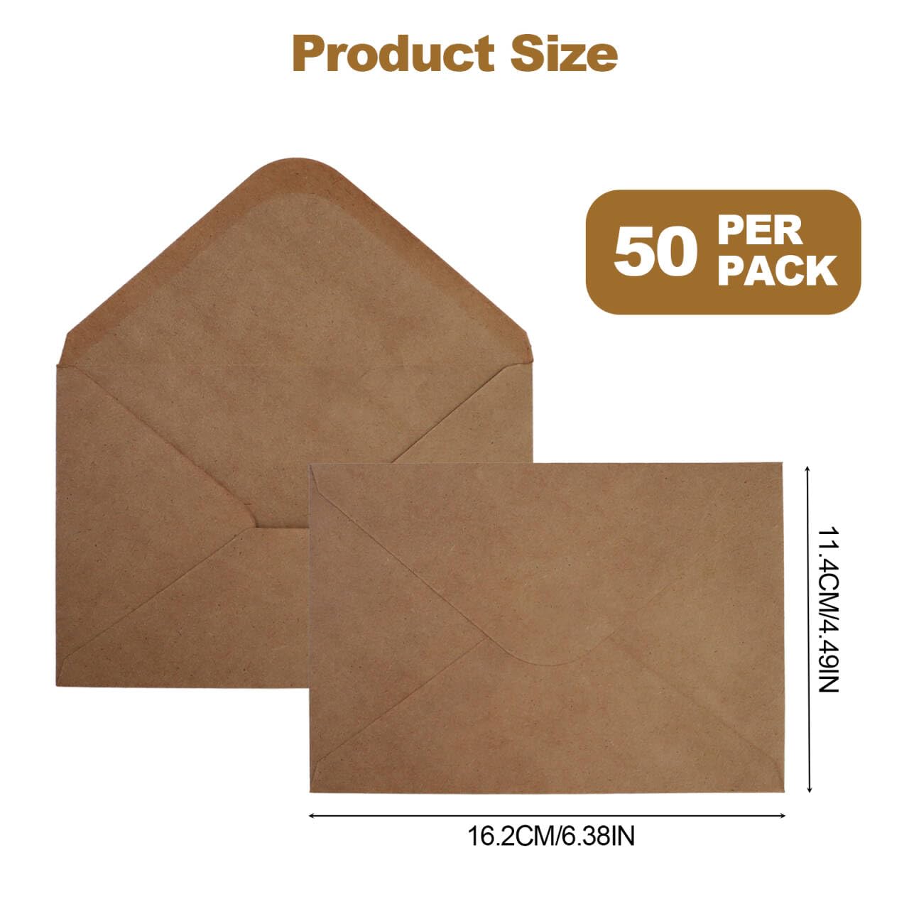 60 sztuk kopert C6 – 11,4 x 16,2 cm, 130 g/m², brązowa koperta z klejeniem na mokro, koperty na kartki z życzeniami, wesele, zakończenie szkoły, imprezy, zaproszenia