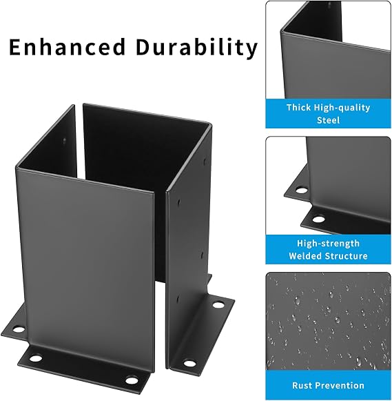 Heavy Duty Wood Fence Pergola Brackets - Adjustable Deck Post Anchor, Fence Post Holder Support Base for Railing, Mailbox, Floor