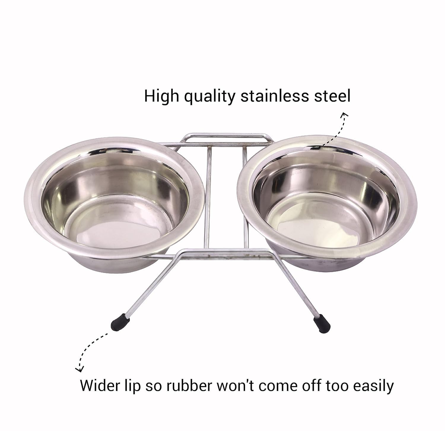 Woofy Pets Double Elevated Food and Water Stand | Stainless-Steel Wire Non-Slip Feeder Stand | Dinner Bowl for Puppies and Small Dogs (Small - 900ML X2),Stainless Steel 1