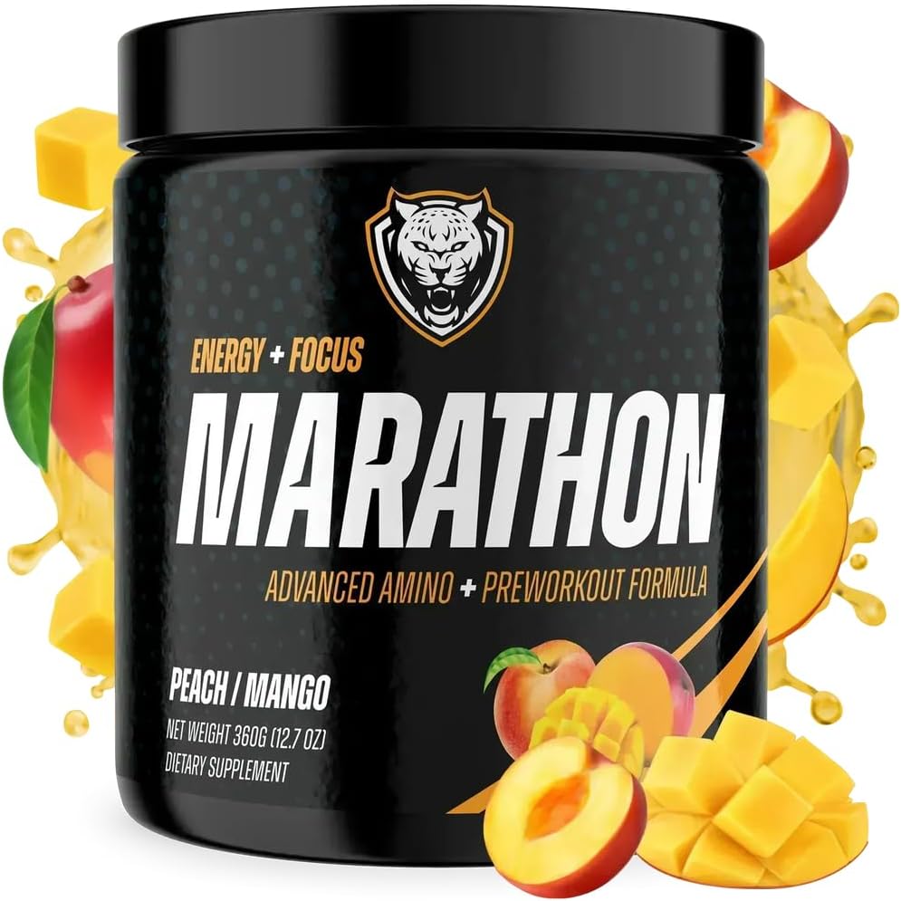 6AM Run Marathon Pre Workout Powder, Clean Energy for Distance Running, Natural Amino Formula for Cardio, Stamina, Endurance, No Jitters, Keto, Vegan, Electrolyte Boost, Peach Mango, 40 Servings