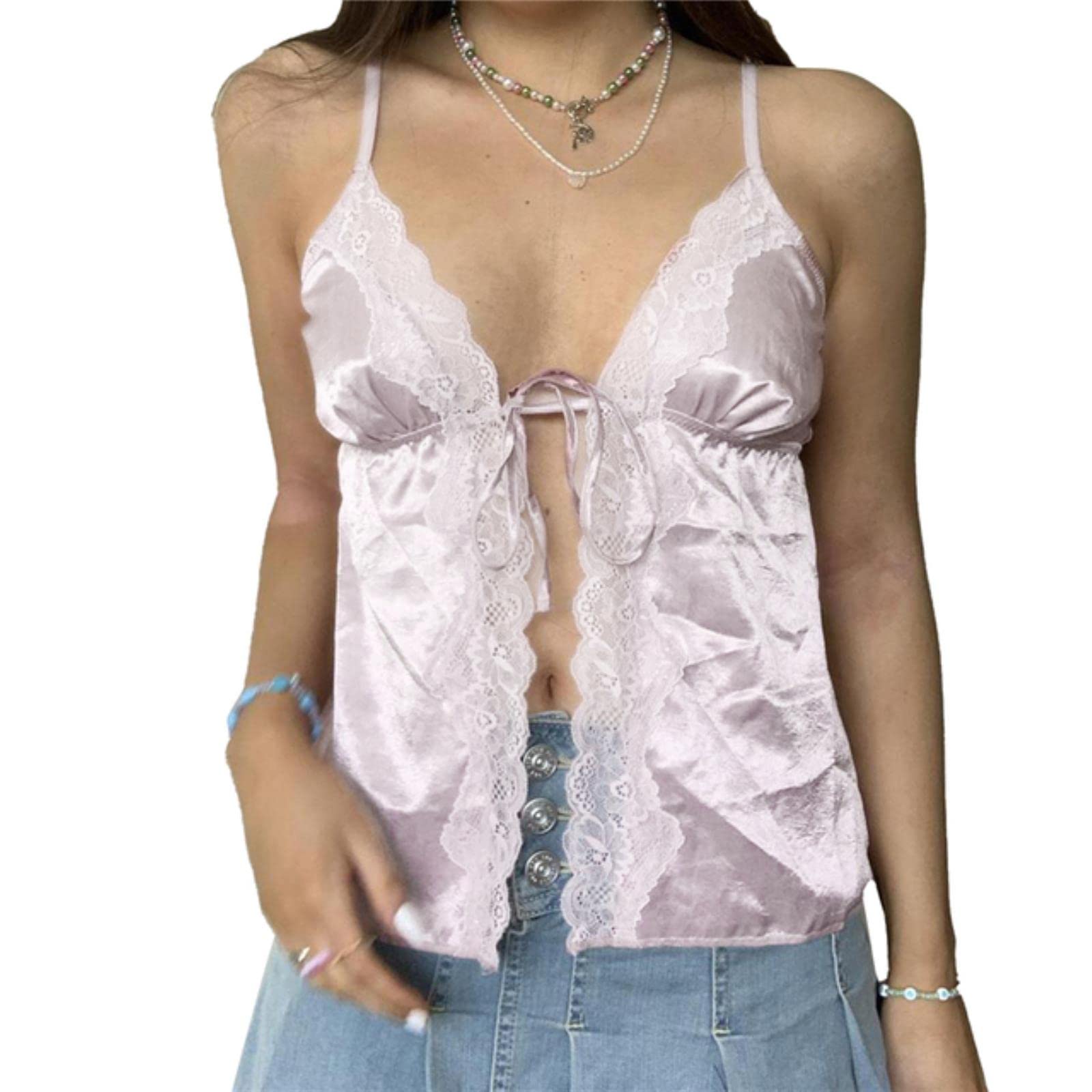 Summer Lace Camisole Tops Beige Pink Women Sleeveless V Neck Slim Fit Tank Top Sweet Sexy Fashion Sweet Crop Top-As photo shows,L