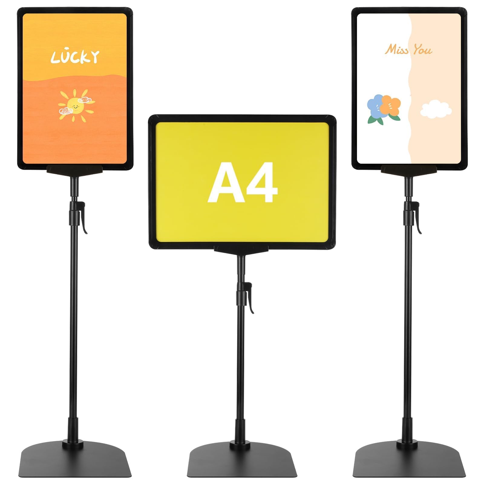 Lot de 3 porte affiche A4, support pour affiche, Stands de Présentation avec Base, Support de Panneau Extérieur, présentoir A4 sur Pied 360 Degrés Réglable, présentoirs porte menu restaurant