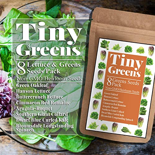 Heirloom Lettuce & Salad Greens - Non Gmo Leafy Vegetable Seeds For Planting - Romaine Iceberg Butter Lettuce Seeds, Kale Spinach Arugula Seeds | 1200 Hydroponic Seeds For Home Garden Microgreens #TOP3