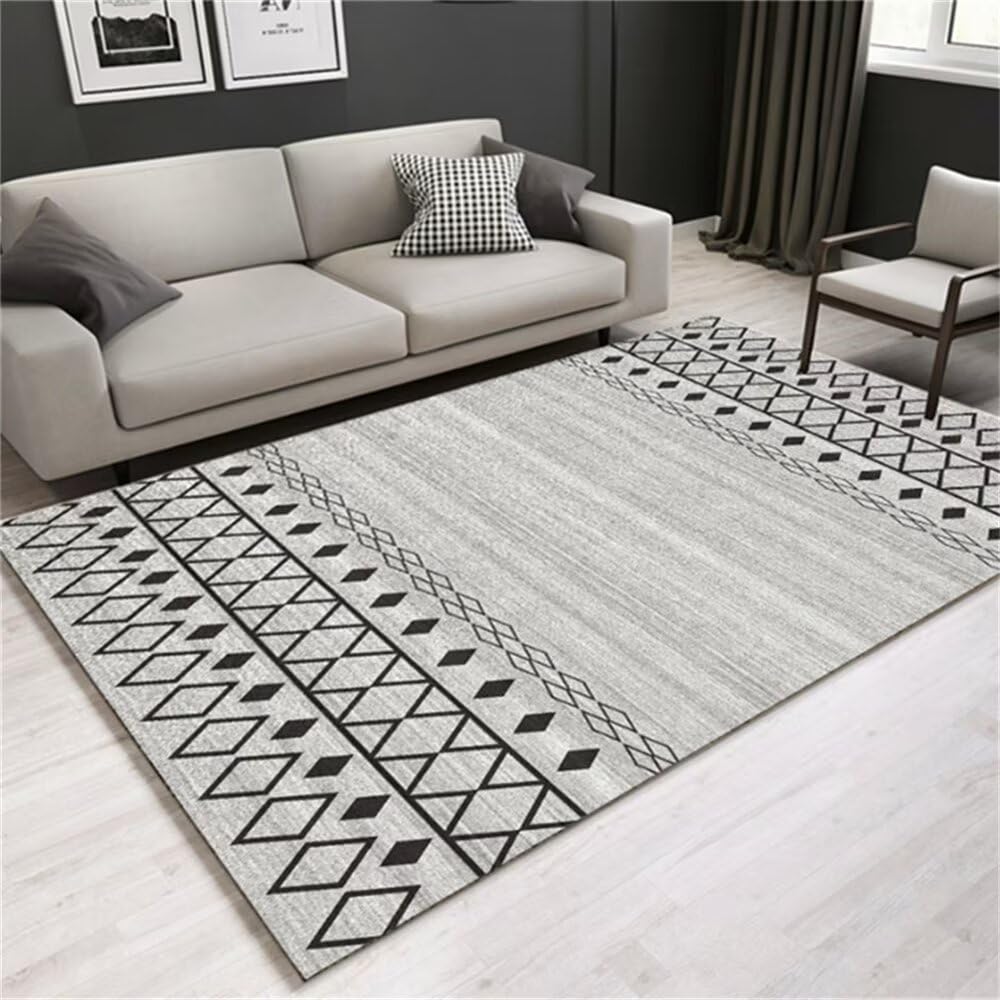 Tapis d'entrée gris géométrique 80x200cm pour couloir et sol de restaurant