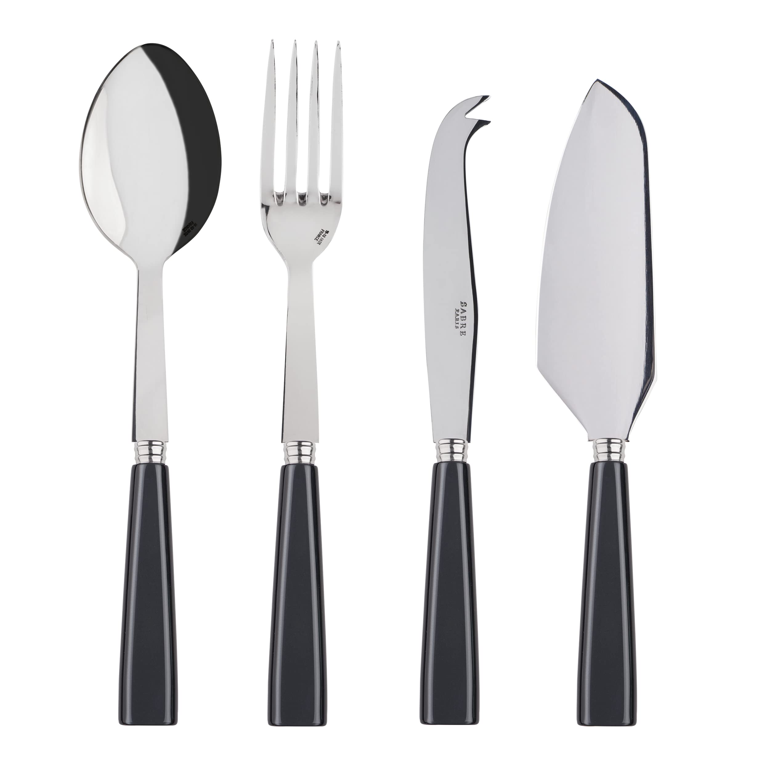 SABRE PARIS - Essential-Servierbesteck 4er Set - Icône - Tortenheber mit Klinge & Großes Käsemesser - Edelstahl & Acryl - Spülmaschinenfest - Dunkelgrau