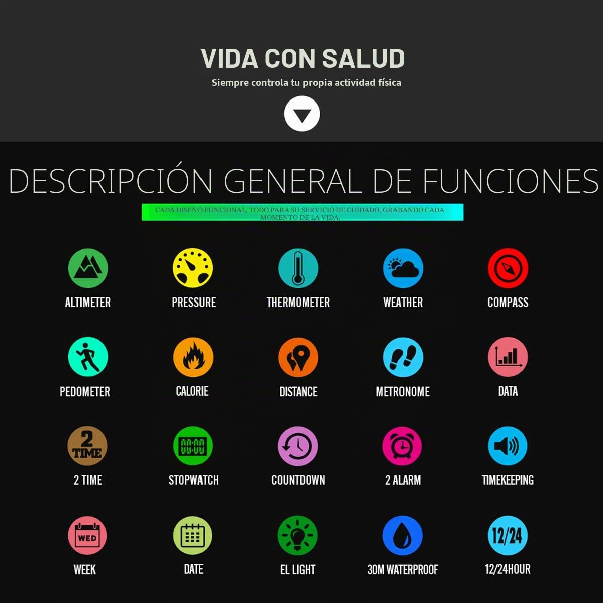 findtime Relojes deportivos ABC para hombre, altímetro, barómetro, brújula, podómetro, cuenta regresiva, presión, pronóstico del tiempo, cronómetro, contador de calorías, cronómetro, reloj digital