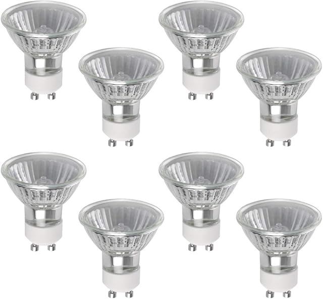 GU10 50W Halogen Bulbs, Pack of 8 GU10 Halogen Spotlights, 220-240V, 2800K Warm White, 700 Lumens, 40° Beam Angle, Dimmable GU10 Halogen Lights Bulbs