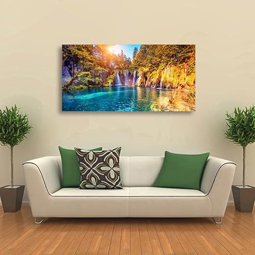 Miniatura 8 de Pinturas de agua del lago en lienzo para decoración de pared de sala de estar y dormitorio, arte de pared de cascada para decoración del hogar,