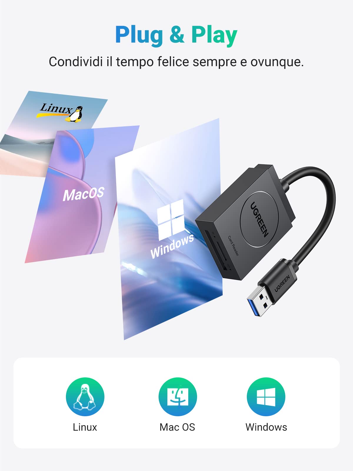 UGREEN Lettore Di Schede USB 3.0 SD/TF – Legge 2 Schede Da 2TB, Compatibile Con Laptop, PS4, PS3 E Xbox One - 3