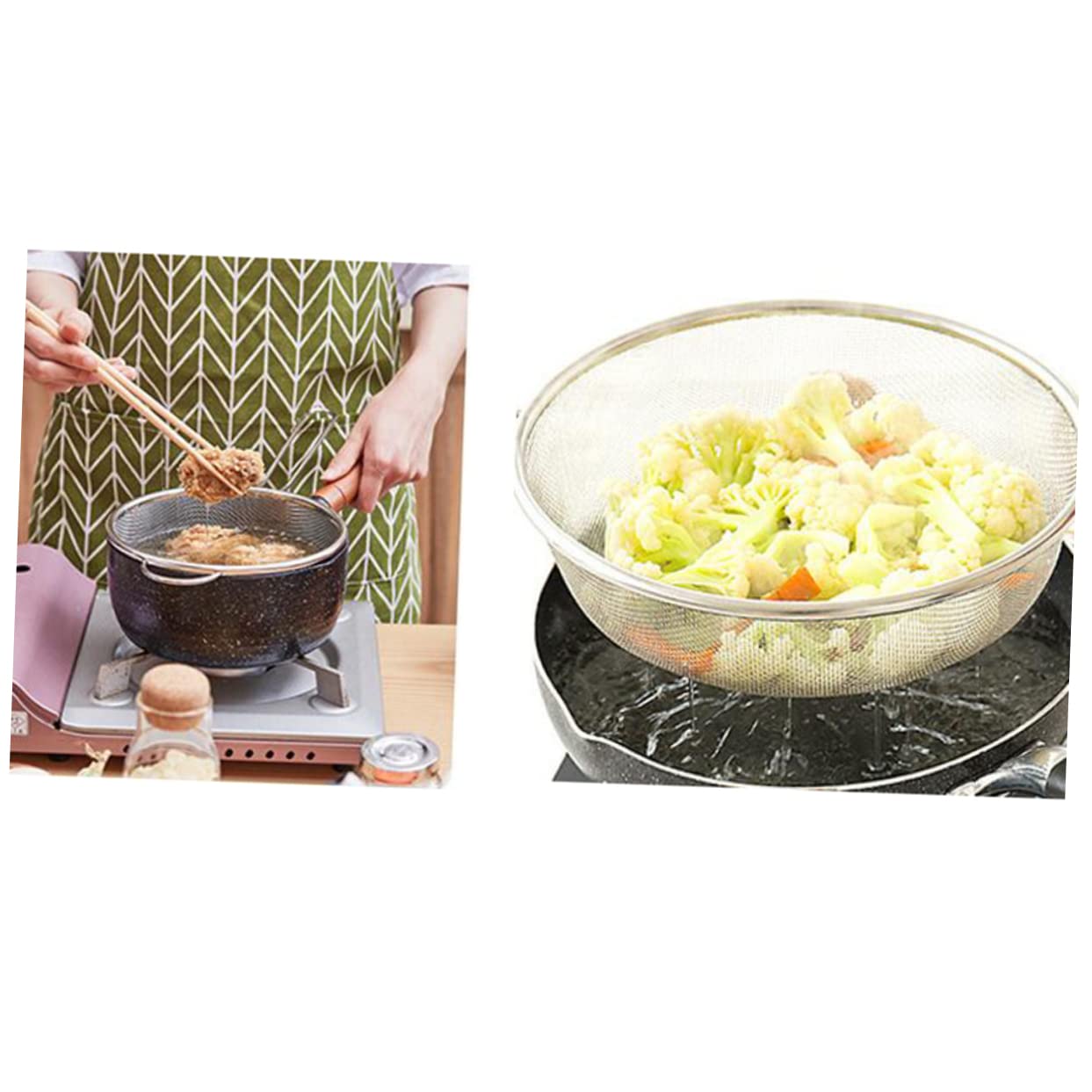 KICHOUSE Double Handles Stainless Steel Colander Basket Kitchen Strainer for Washing Fruits Vegetables and Fried Foods Mesh Design for Easy Draining and Rinsing