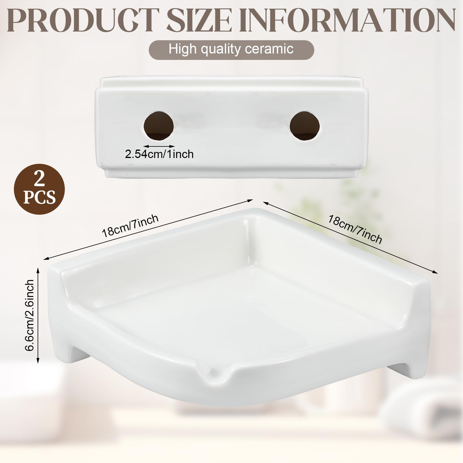 Honeydak 2 jaboneras de esquina de cerámica para ducha, azulejos de pared, soporte de jabón de cerámica blanca de 7 x 7 x 2.5 pulgadas, soporte de pared para el hogar, bañera, baño, fregadero, ducha