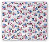 Shabby chic mouse pad, Englischer rosenstrauß im aquarellstil mit frühlingsblüten, Rechteckiges, Rutschfestes gummimousepad in standardgröße, Blau blasser stiftk farngrün