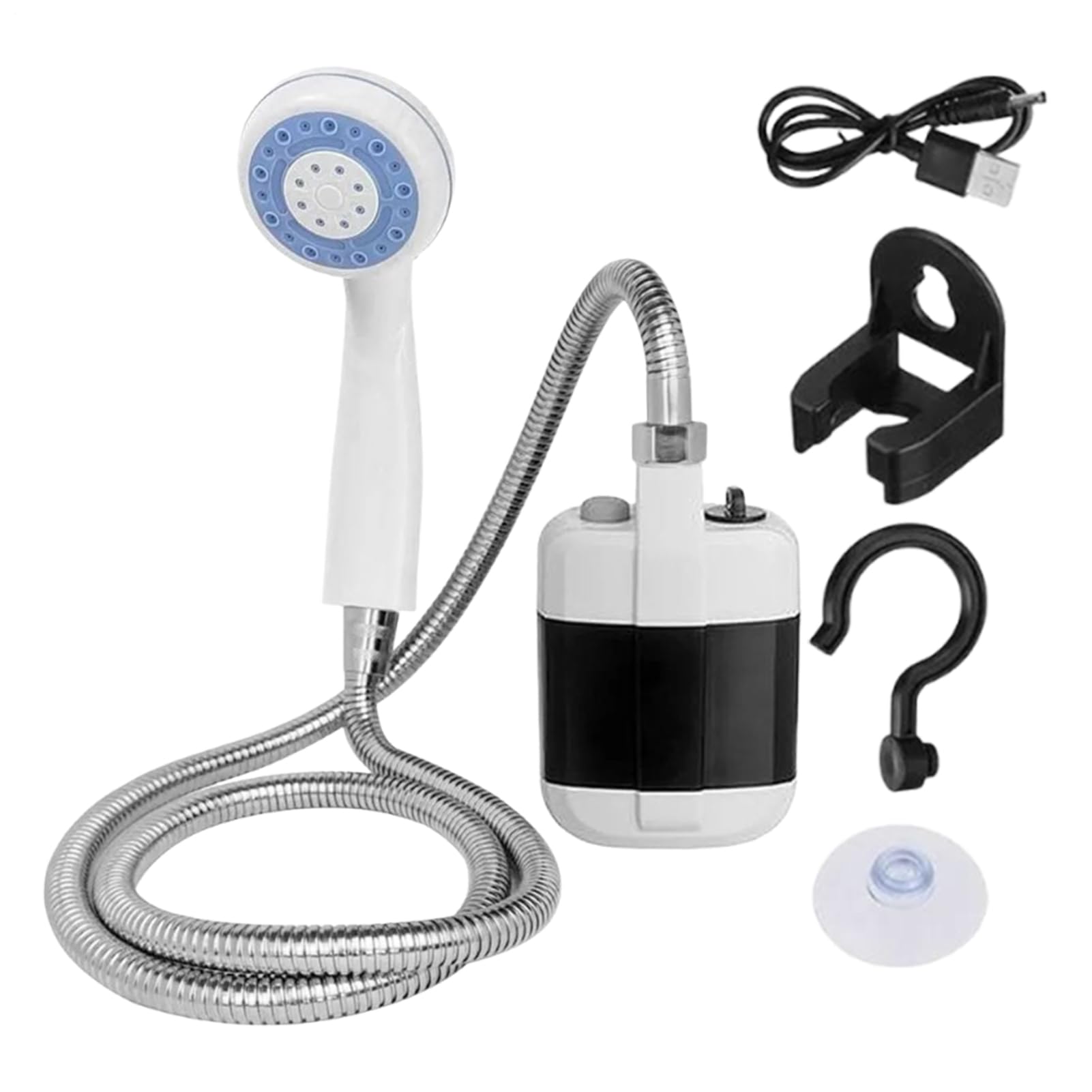 Doccia da campeggio portatile, ricaricabile elettrica, pompa da bagno all'aperto, ricarica USB, design compatto per campeggio, escursionismo, spiaggia, 5,6 x 8,6 x 14 cm