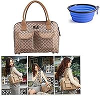 Hubulk Dog Carrier Bag M Khaki - Pet Tote for Small Dogs Cats up to 6KG, Mesh Windows, Pockets, Safety Leash, Free Bowl