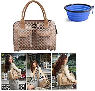 Hubulk Dog Carrier Bag M Khaki - Pet Tote for Small Dogs Cats up to 6KG, Mesh Windows, Pockets, Safety Leash, Free Bowl