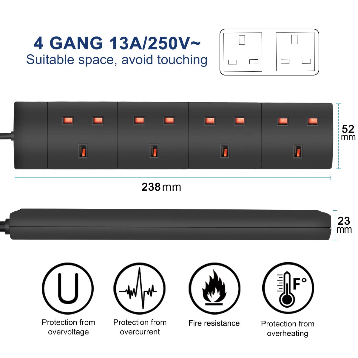 The black EXTRASTAR 4 Way Extension Lead with its 5-metre cable coiled neatly beside it.