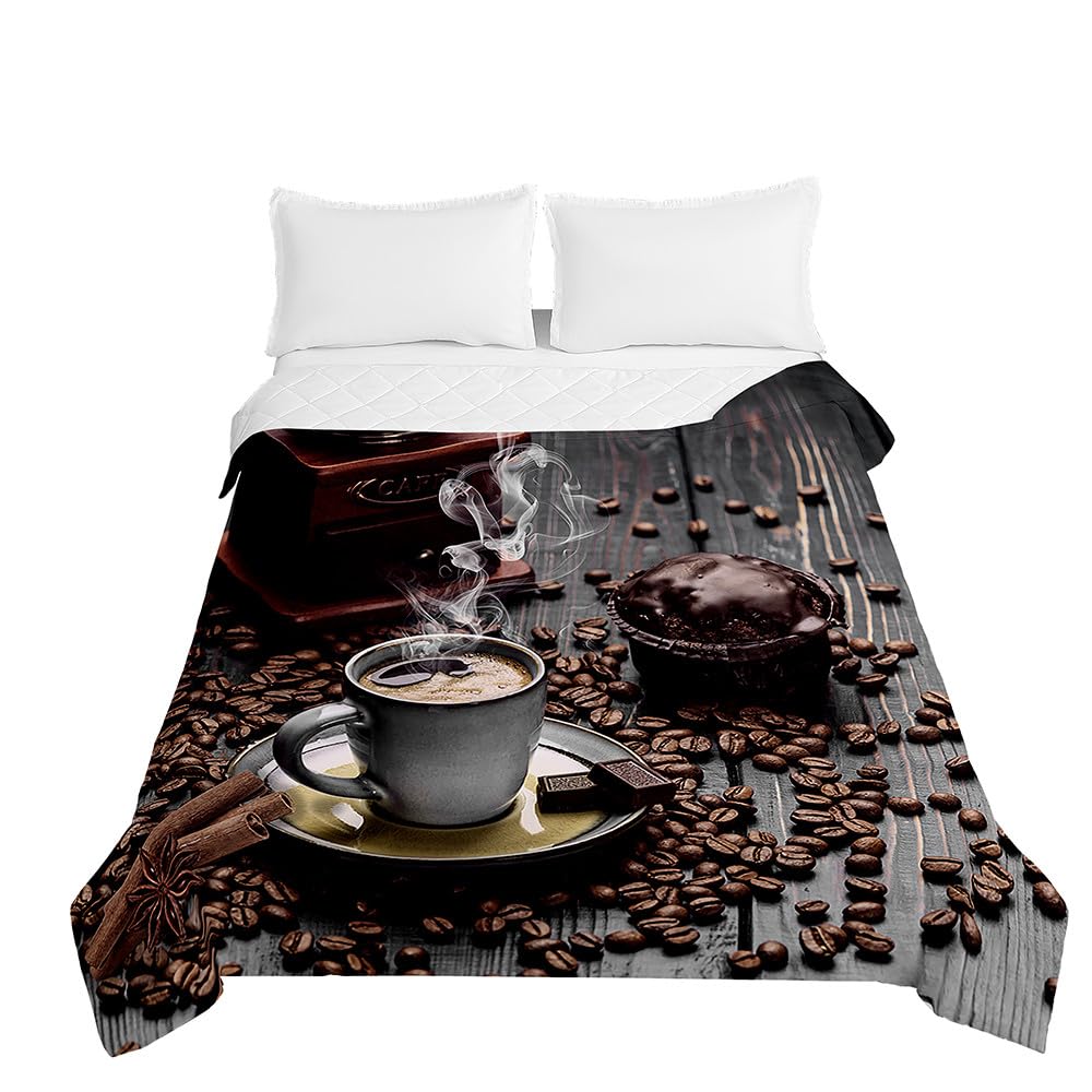 Hiseng Impresión 3D Edredón, Edredón para Verano Reversible Ligera y Suave Microfibra, Nordico Cama Individuales Nordico 4 Estaciones (Granos de café,180x220cm)