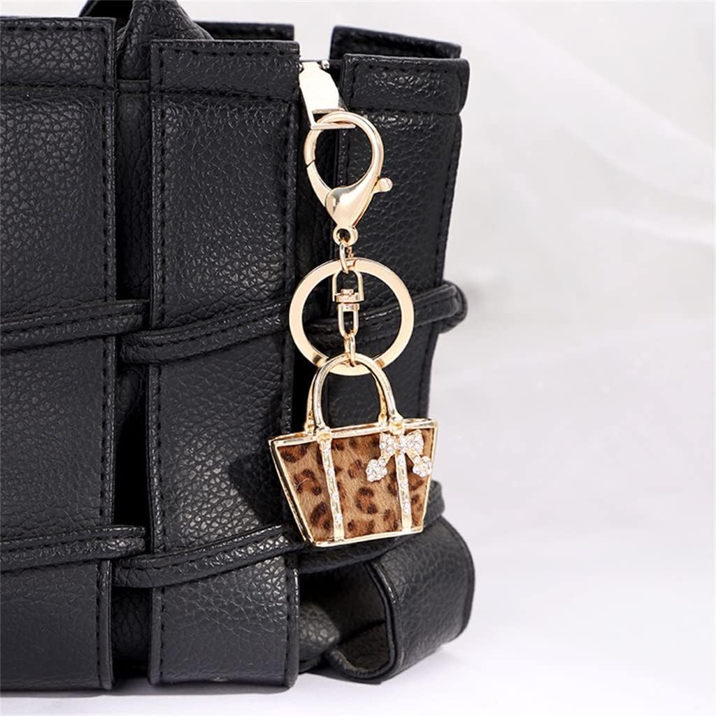 Leopard Handbag Shape Crystal Bow Keychain Exquisite Car Holder Bag Pendant Women Gift Metal Keyring