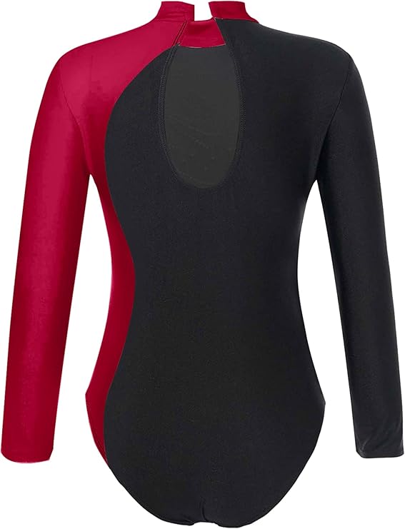 Agoky Justaucorps Gymnastique à Manches Longues Enfant Fille Métallique Leotard Ensemble Tenue Patinage Artistique Ballet Danse Bleu 5-6 Ans