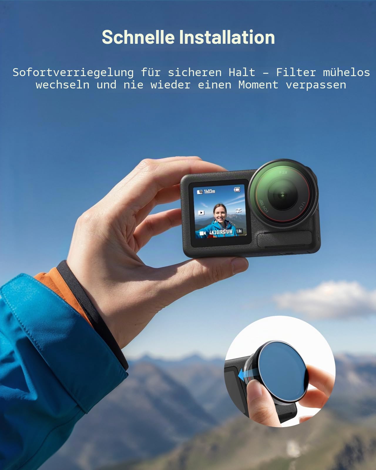 TELESIN Filter Set für DJI Osmo Action 5 Pro/4/3, VND 2–32 Variabler ND-Filter, CPL-Polarisationsfilter & UV-Schutzfilter-Kit, Aufsteckbare HD-Optikglasfilter für Vlogging Vlogging und Reisen usw.