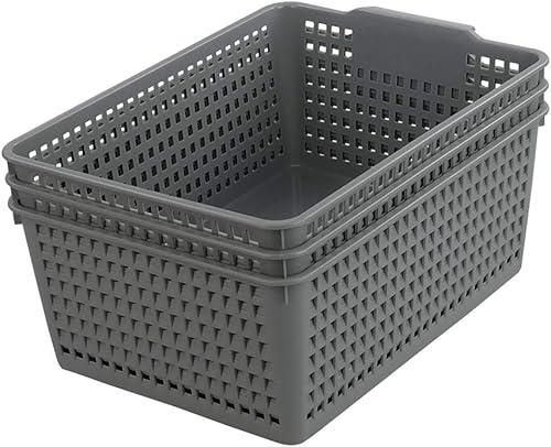 Gloreen Cesta de tejido de plástico gris, cesta de almacenamiento multiusos para organizador, paquete de 3 Gloreen Cesta de tejido de plástico gris, cesta de almacenamiento multiusos para organizador, paquete de 3