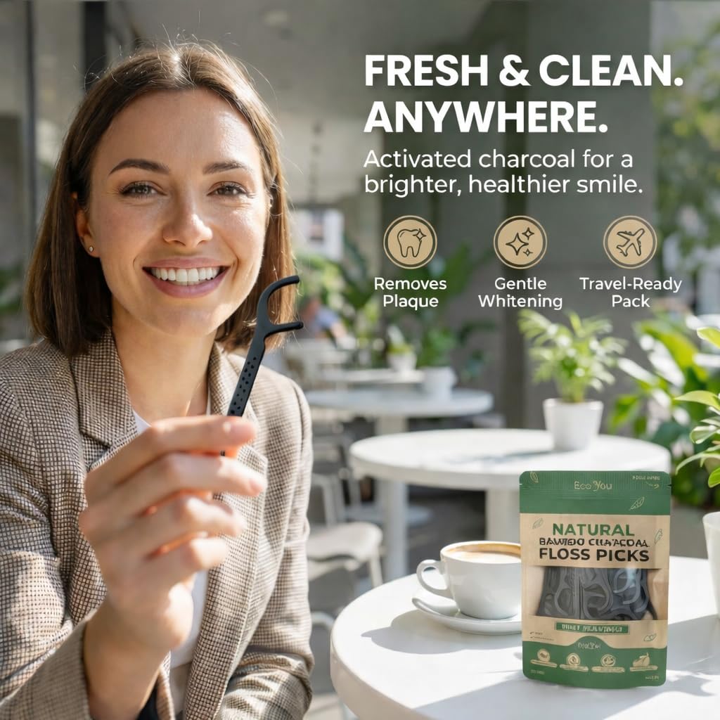 Plettri biodegradabili per filo interdentale, 200 pezzi (confezione da 4), aroma di menta, cera di candela, sostenibili e riutilizzabili, vegani e cruelty-free, stuzzicadenti in bambù