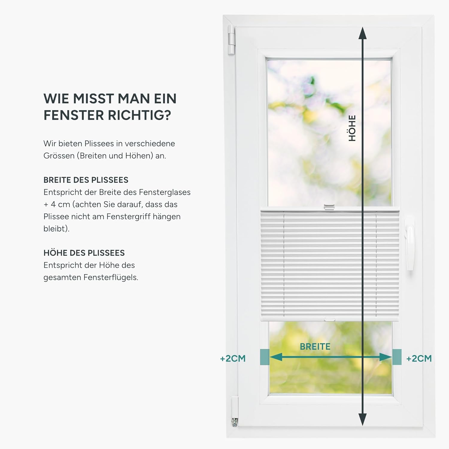 Estika Thermo Plissee ohne Bohren - 125 x 120 cm - Farbe: Weiß - Fensterrollos für innen, Plissee Verdunklung, Plissee Blickdicht, Rollos für Fenster ohne Bohren