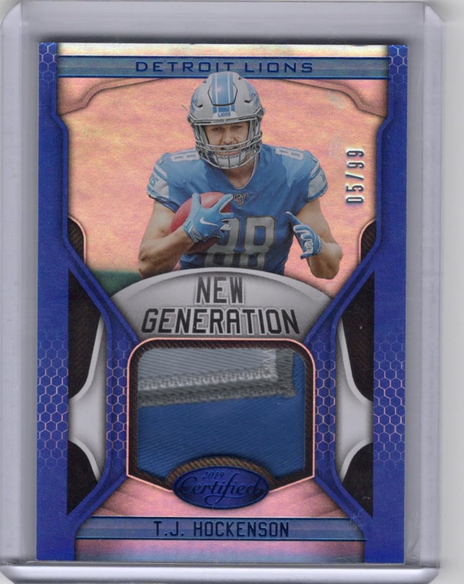 T.J. Hockenson Autographed & Serial Numbered #05/99 3 Color Blue Parallel New Generation Patch Jersey Relic Memorabilia Collectible Football Card - 2019 Panini Certified Football Card #NG-TH (Lions)